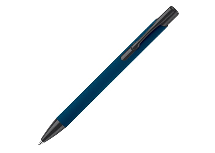 Stylo bille publicitaire dans tube métal Bleu foncé / noir